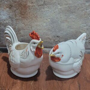 Vintage Ceramic Rooster Shaped Creamer Hen Shaped Sugar Bowl
